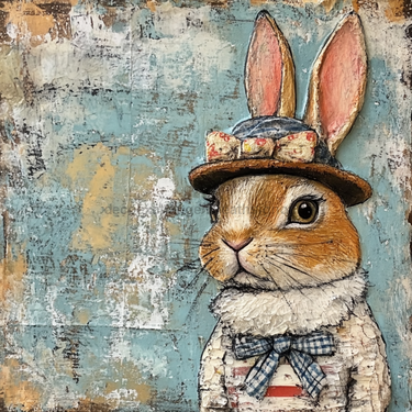 Easter Sign, Bunny in Hat,, DCO-12723, Sign For Wreath, 10x10